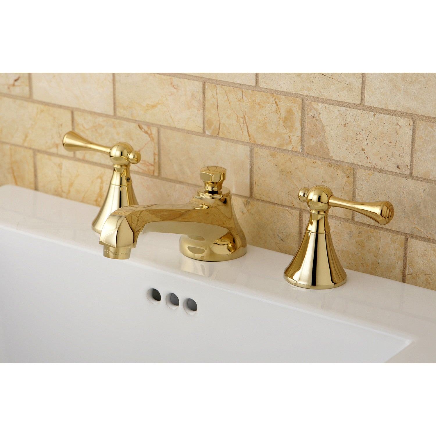 Kingston Tulare KS4472BLTwo-Handle 3-Hole Deck Mount Widespread Bathroom Faucet with Brass Pop-Up, Polished Brass — thumbnail 2